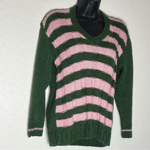 MARC JACOBS X HEAVEN Pink Green Stripe V Neck Sweater M - Picture 1 of 9
